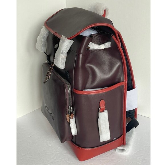 Coach Backpack Mens League Flap Large Leather Oxblood Red C5342 Laptop Sleeve - Picture 6 of 13